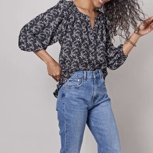 Tucker- The Classic Blouse in Black w/ Diamond Medallion Design